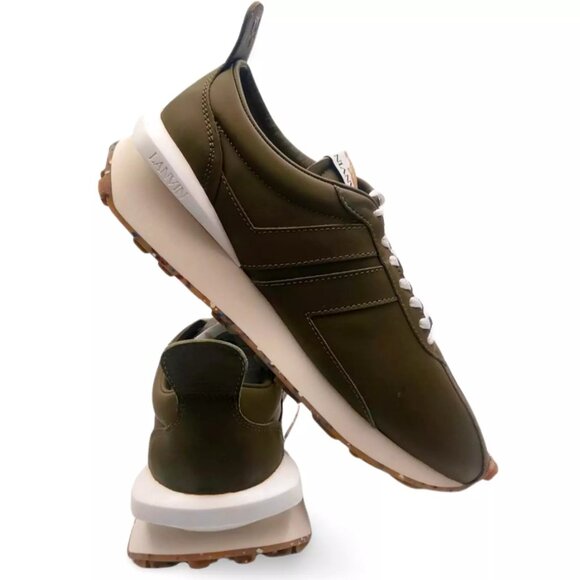 Lanvin BumpR Sneakers US 14.5 EU 49 Olive Green Leather Low Top Runner Trainer